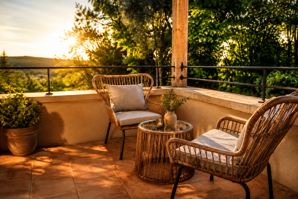 Une magnifique terrasse pour profiter du beau temps au gîte des Oies du Périgord Noir